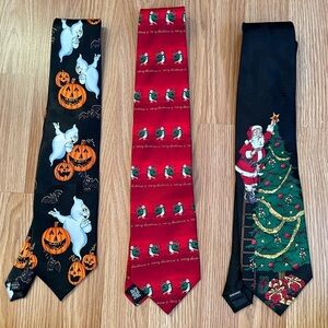 Vintage Halloween and Christmas Holiday Ties Lot Rare Collectables Hallmark ‘90s